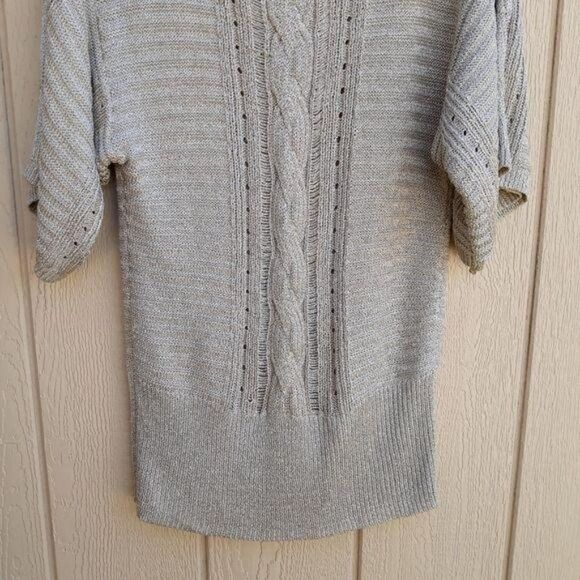 WHBM Metallic Tunic Textured Cable Knit Scoop Kimono Batwing Sweater Gold Sz L - Picture 7 of 13